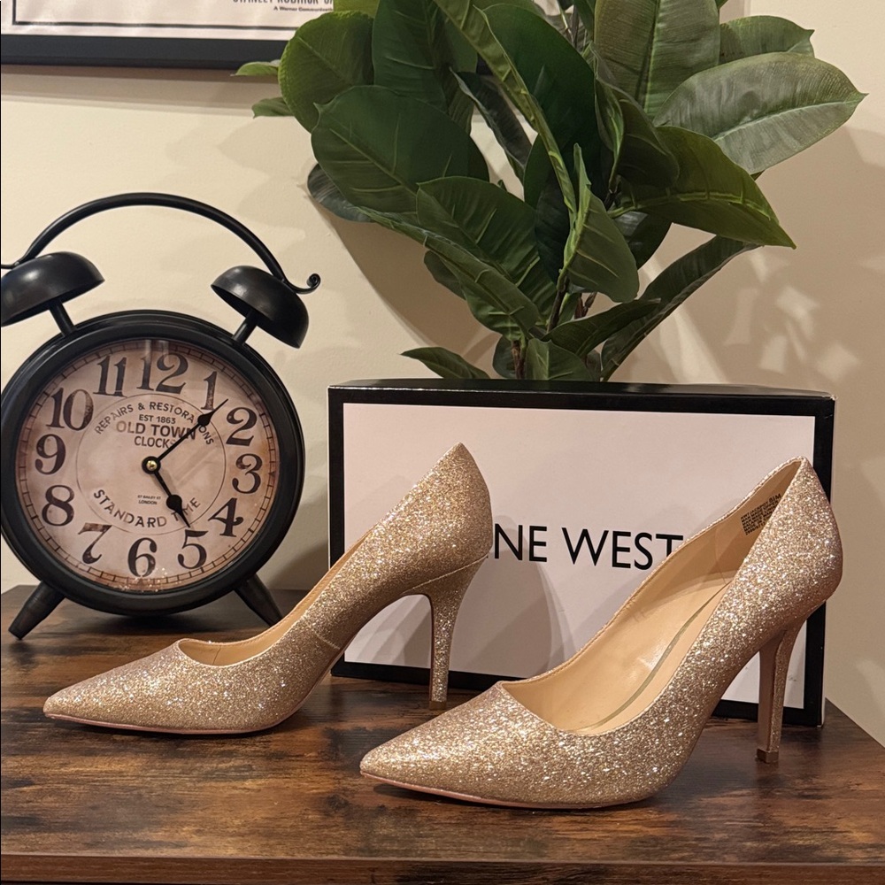 Nine West Sparkling Gold Heels